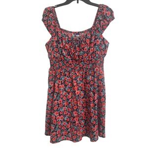 Old Navy Floral Smocked Waist Mini Dress Cottagecore Short Sleeve Womens M